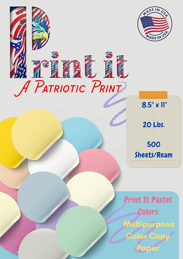 Printit Colors Multipurpose Paper, 20 lbs., 8.5" x 11", Orchid, 500 Sheets/Ream – Premium Colored Copy Paper for Printing, School, and Office Use