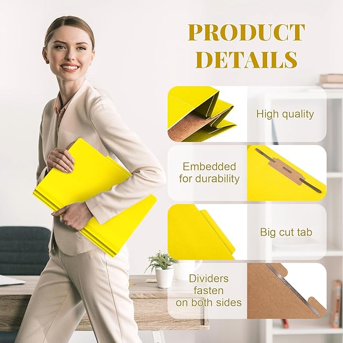 Skyygemm 48 Pcs Classification Folders Letter Size, 1 Divider Pressboard File Folder with Fasteners, Expanding File Organizer Bulk for School Teachers, Office Employee, Coworker, Staff (Yellow)