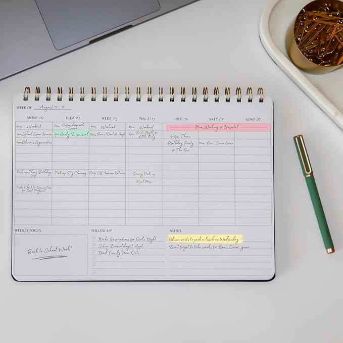 Merely Home Undated Weekly Planner | 8.25” x 11.75” Work To-Do Notebook | ADHD Academic Organizer | Multi-Layout | Men and Women Planner | College Supplies | Black | Landscape Layout