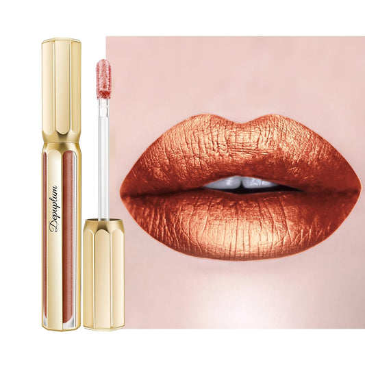 Bronze Lipsticks for Women Metallic Lipstick Long Lasting Non Stick Cup Lip Gloss, Metal Shine Lightweight Hydrating Full Coverage Lip Color, P103 Fantasy