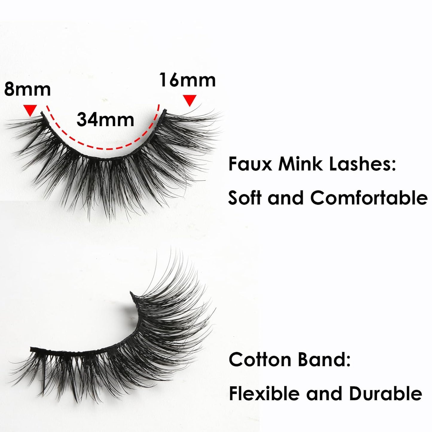 SUNWELL False Eyelashes 16mm Mink Lashes Cat Eye Lashes Strips 8D Fluffy Faux Mink Lashes Soft Wispy Luxury Volume Fake Lashes 10 Pairs Pack