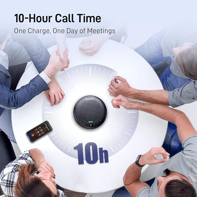 EMEET Conference Speaker and Microphone w/8 Mics, 360° Voice Pickup, Noise Reduction, Bluetooth/USB/Dongle Speakerphone for 10 People w/Daisy Chain for 18, Compatible w/Leading Platforms, 2025 Version