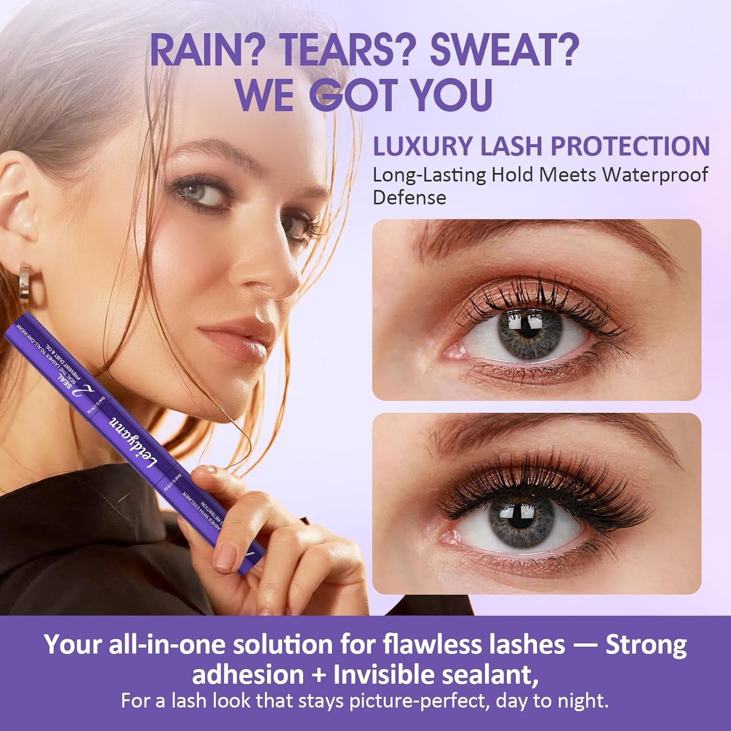 Eyelash Glue and Lash Bond & Seal, 72H Waterproof Cluster Lash Glue for Eyelash Extensions, Long-Lasting & Non-Irritating, 2-in-1 Bond and Seal for Lash Clusters