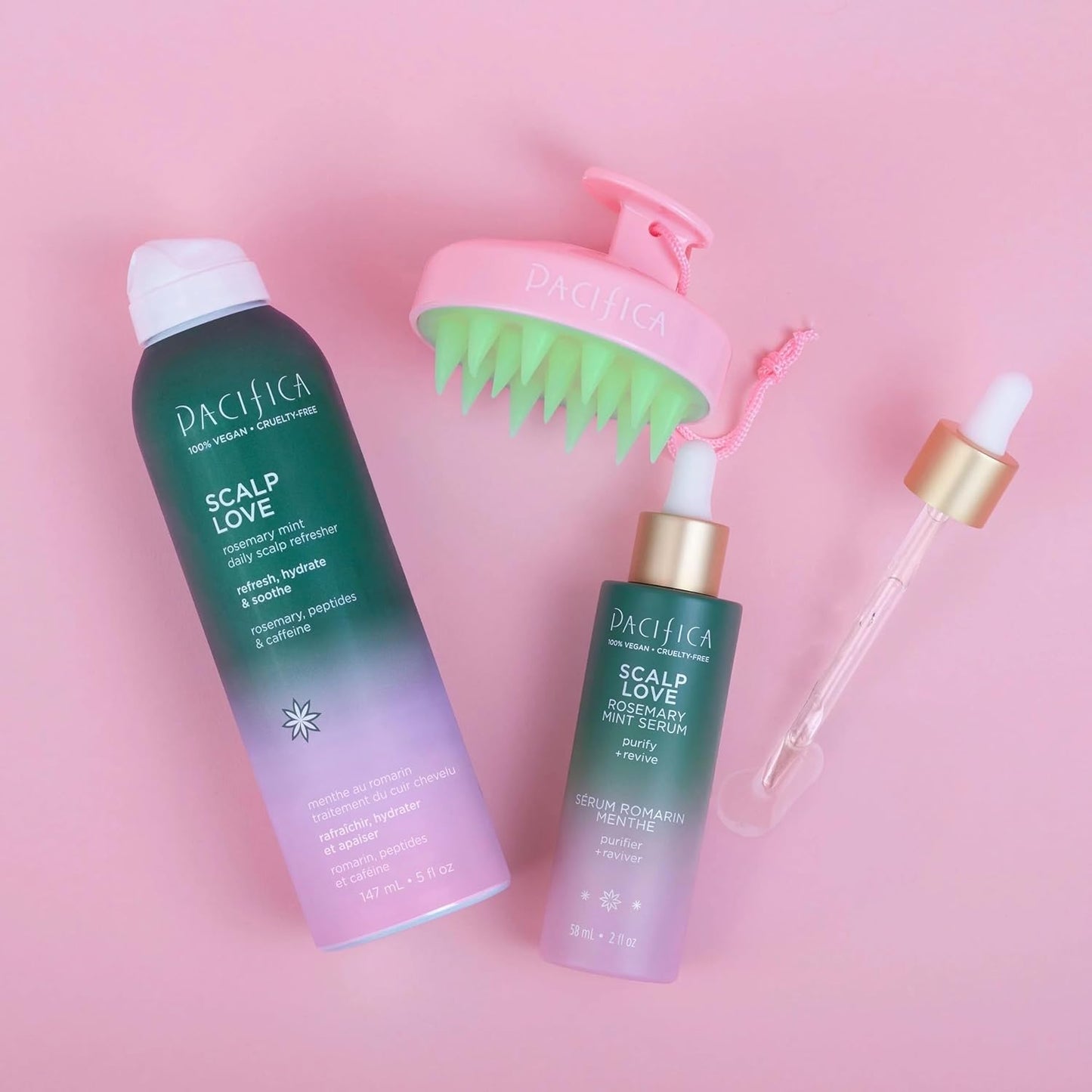 Pacifica Scalp Care Set – Rosemary Mint Daily Scalp Refresher, Detoxifying Serum & Clarifying Scalp Massager for Healthy, Hydrated Scalp, Vegan & Cruelty-Free