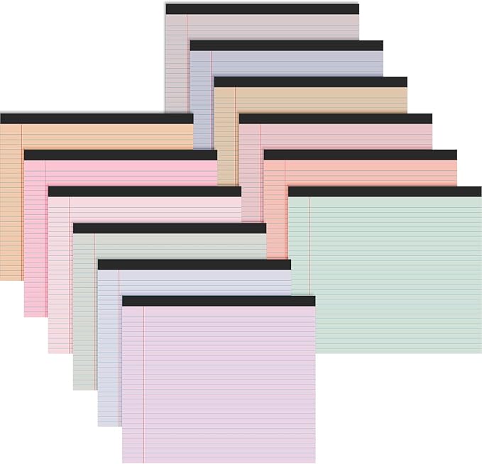 Lincia 12 Pcs 11" x 9.5" Legal Pads College Ruled Notepad Landscape Notebook Horizontal Lined Notebook 80 Gsm Assorted Colors Paper Pastel Writing Pads for School Office, 40 Sheet (Cute Color)