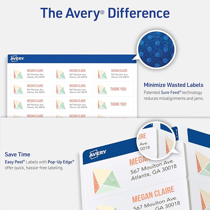 Avery Easy Peel Printable Address Labels with Sure Feed, 1" x 2-5/8" Customizable Stickers, White, 750 Blank Mailing Labels, Great for Mailing, Shipping, and More (18260)