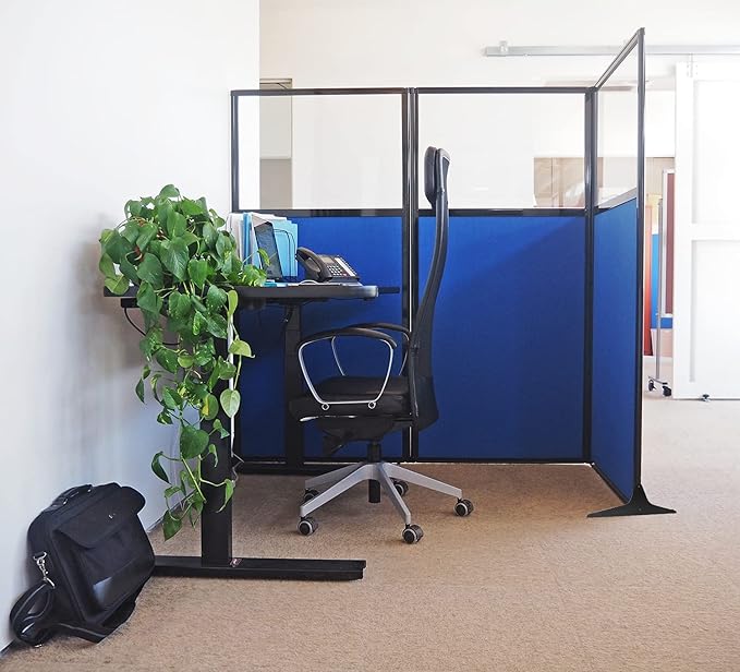 Versare Workstation Partition | Portable Wall Divider | Modern Office Cubicle | Free Standing Privacy Screen | Flexible Work Space | 33" x 70" W/Window, Royal Blue Fabric Panels