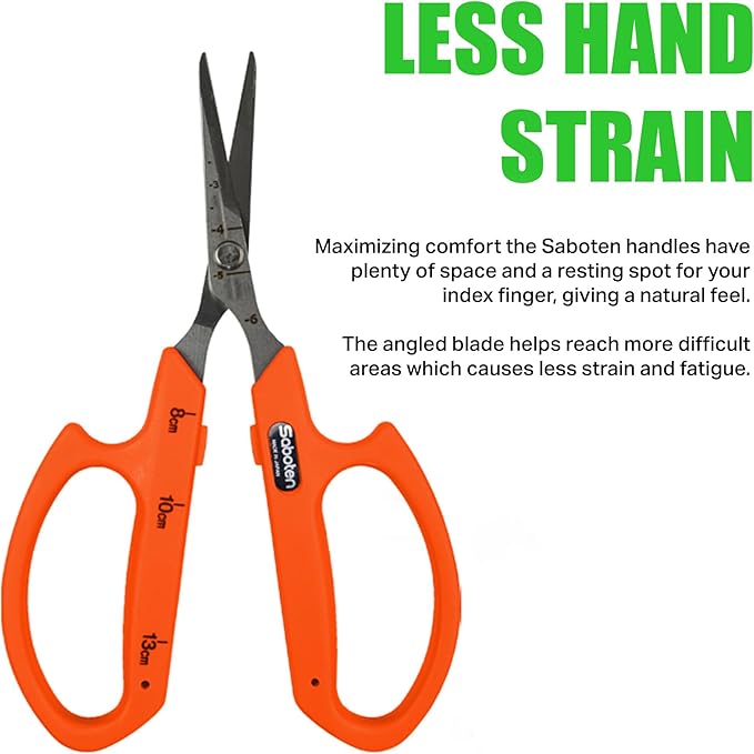 Saboten Stainless Steel Angled Blade Trimming Scissors Orange PT-13 160mm Precision Gardening Bonsai and Floral Shears Made in Japan