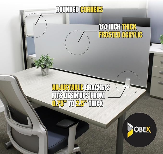 OBEX Frosted Acrylic Desk Mounted Privacy Panel, 12" x 66", Frosted