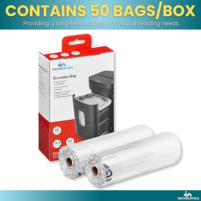 1InTheOffice Shredder Bags 15.8 Gallon, Paper Shredder Waste bags 15.8 Gal., 50/Box