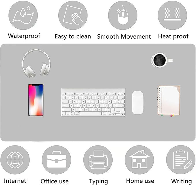 PU Leather Desk Pad Protector Gaming Mouse Pad Non Slip Desk Mat for Keyboard and Mouse Waterproof Desk Writing Pad for Office and Home Desk Accessories(Gray, 47.2 * 17.7)