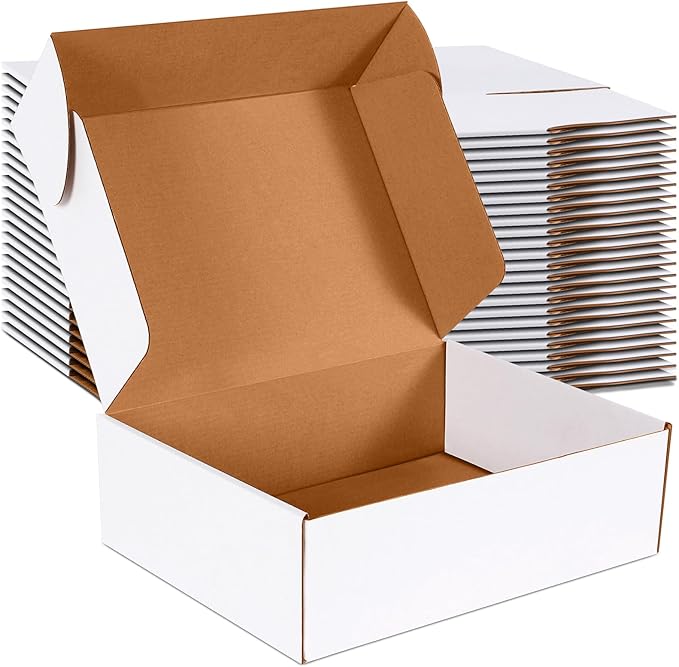 JOWLOT 12x9x4 inch Shipping Boxes Set of 20, White Corrugated Cardboard Box Literature Mailer for Mailing Packing Moving and Storage
