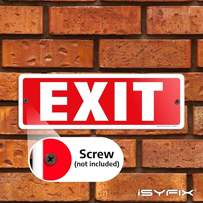 iSYFIX Exit Sign – 6 Pack 12x4 Inch – 100% Rust Free .040 Aluminum Signs, Laminated for Ultimate UV, Weather, Scratch, Water and Fade Resistance, Indoor and Outdoor, Exit Signs for Exterior.