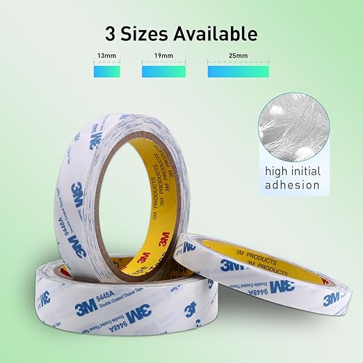 Double Sided Tape 9448A 1/2" x 33Ft Pack of 1 Made of 3M Super Sticky Adhesive Tape Ultra Thin Translucent Tissue Tape for Laptop Cell Phone Repairs Arts Crafts