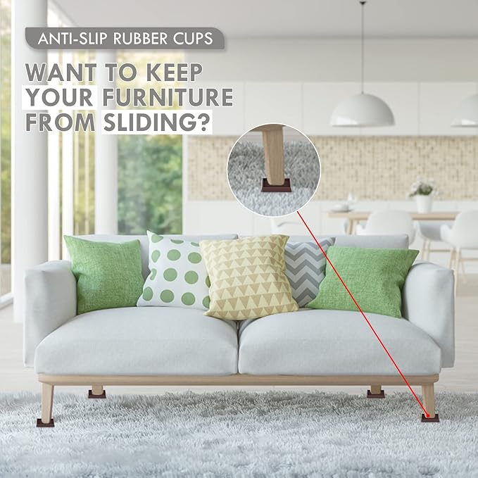 4X4 Rubber Caster Cups, Non Slip Furniture Pads, Anti-Slip Gripper, Anti Skid Furniture Feet, Anti Slide Floor Protector for Bed Couch Stoppers (8 Pack, Black)