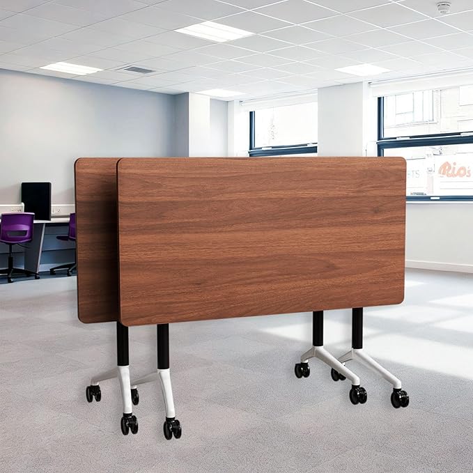 Goakwwuz Conference Room Table, Folding Conference Tables,Thicken Grey Tabletop,Flip Top Wooden Seminar Meeting Room Table for Conference Room Offices (2, Walnut, 47.2“)