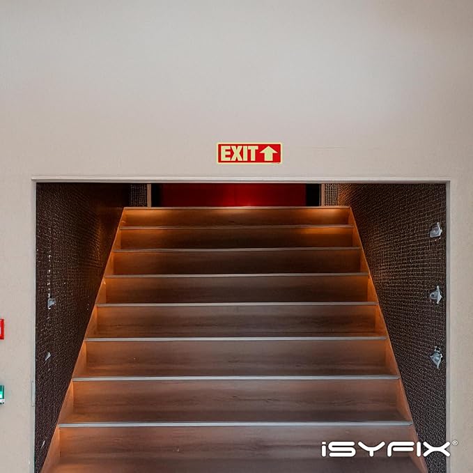 iSYFIX Exit Signs with Directional Up Arrow, Glow in the Dark, Photoluminescent Aluminum 12x4 Inch - 2 Pack, Laminated for UV & Weather Resistance, Ideal for Offices, Schools, Theaters & More