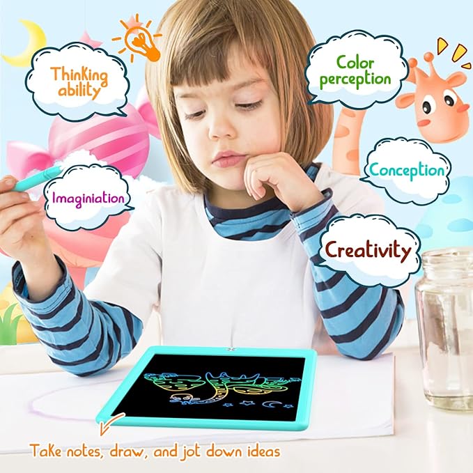 BUKEBU LCD Writing Tablet Doodle Board, Colorful Drawing Pad, Electronic Drawing Tablet, Drawing Pads,Travel Gifts for Kids Ages 3 4 5 6 7 8 Year Old Girls Boys (10.5 inch, Blue&Yellow)