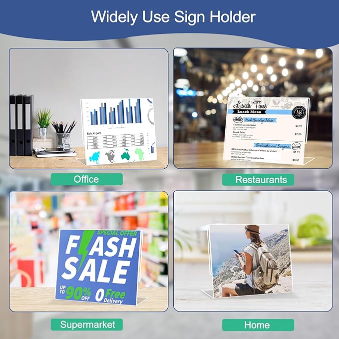 Wbtran Slanted Back Acrylic Sign Holder 8.5 x 11 Horizontal, Clear Tabletop Stands for Display 11 x 8.5, Plastic Paper Holders for Office, Home, Restaurant (6 Pack)