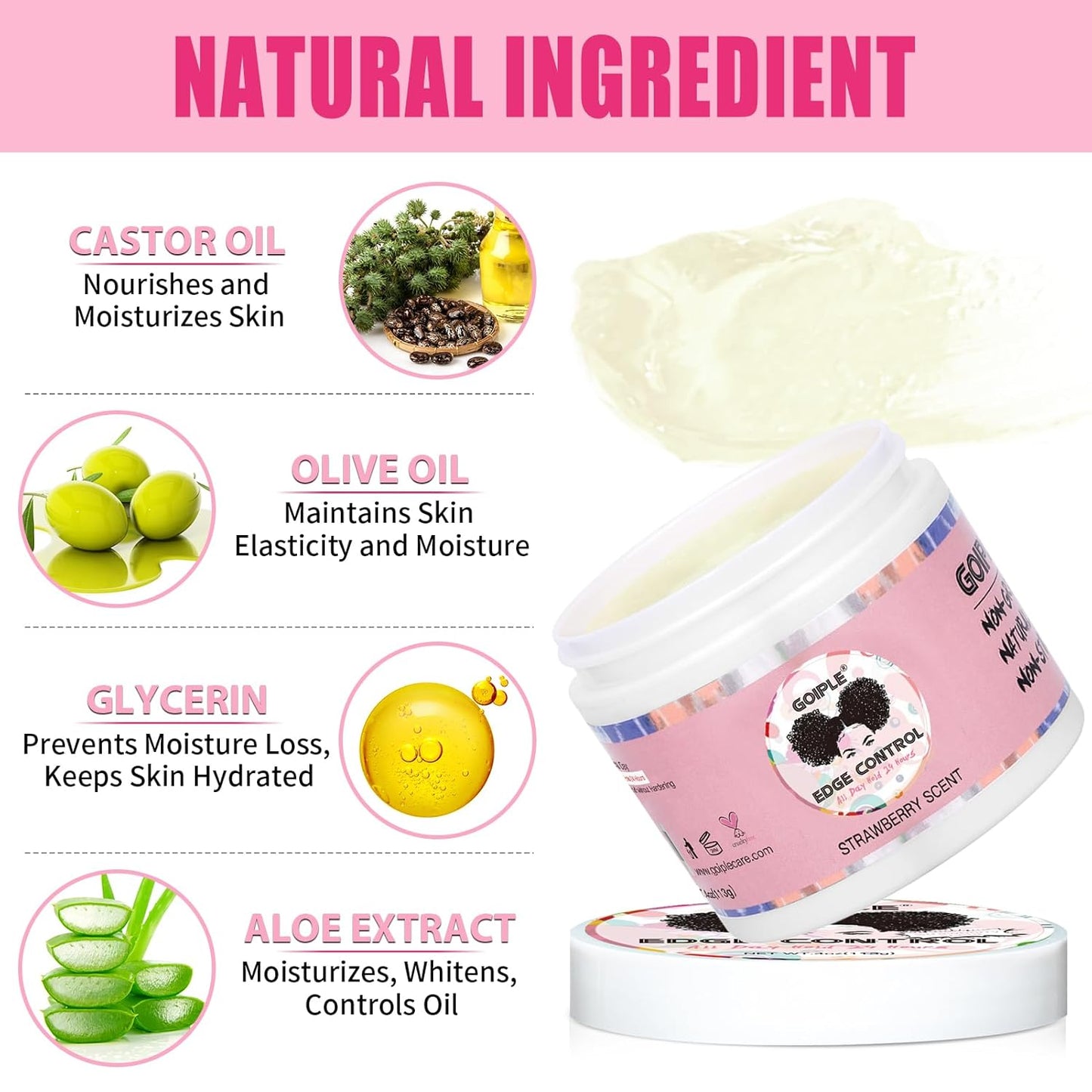 Edge Control Wax Strong Hold Non-greasy Hair Styling Gel - Edge Wax No Flaking Edge Control for Black Hair Edge Wax for Women Rosemary Hair Oil for Hair Growth Edge Brush Hair Braid Bonnet(7pcs)