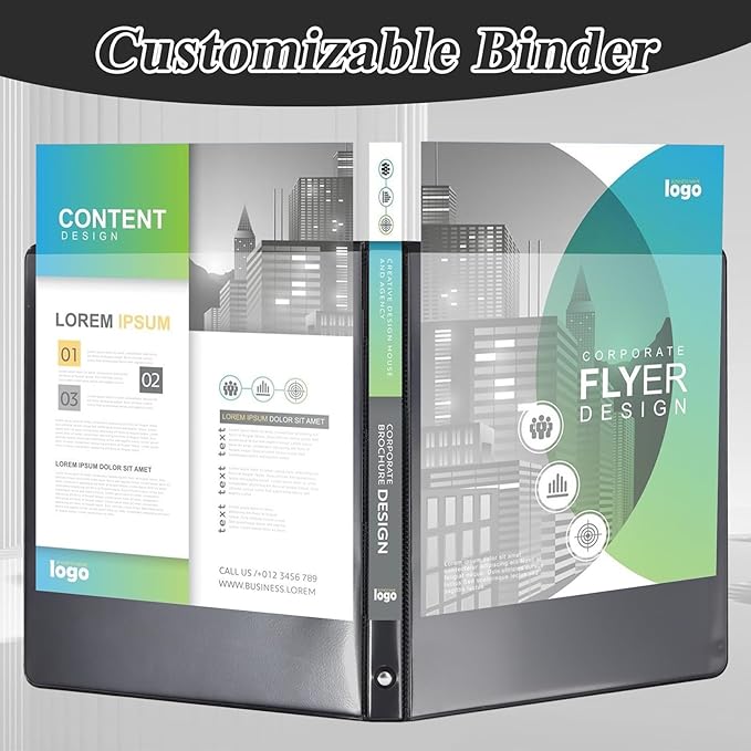 CIXILDTS 1-inch Round Ring Binder, Standard 3 Ring Binder Fit Letter Size Paper, Presentation View Binders, Black,12-Pack