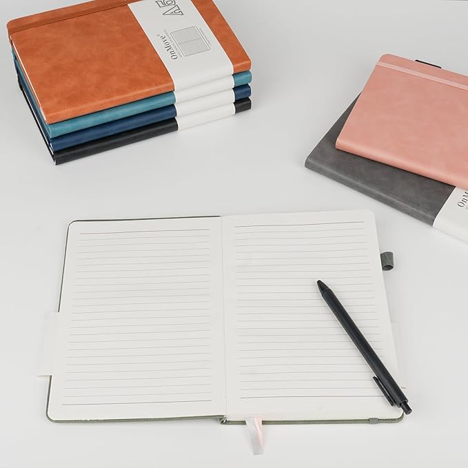 OnMove Notebooks Journal for Women Men 12 Pack Bulk Leather Hardcover with Pen Holder A5 160 Pages 100 GSM Thick Paper for Work School Lined Navy Blue
