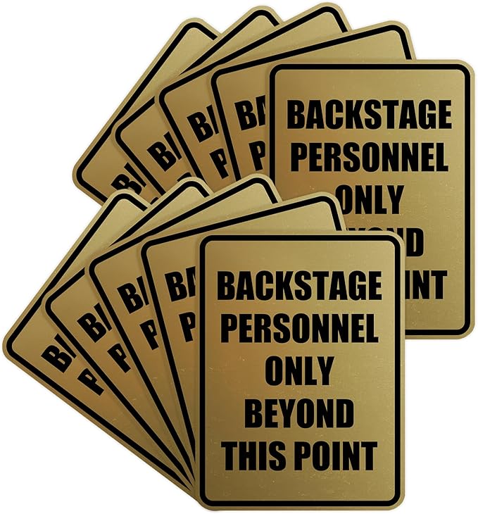 Portrait Round Backstage Personnel Only Beyond This Point Door or Wall Sign Easy Installation | Music | Concert | Festivals Sign (Brushed Gold) - Medium (10 Pack)