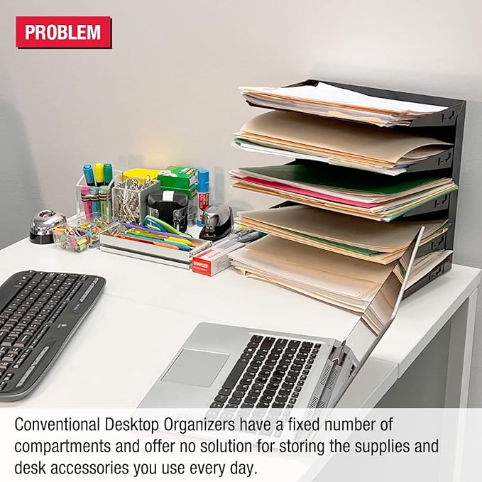 Desktop Organizer 6 Letter Tray Sorter Plus Riser Base, 3 Supply & 3 Storage Drawers - Ultimate Office TierDrop Plus Stores All of Your Documents and Supplies in One Compact Modular System