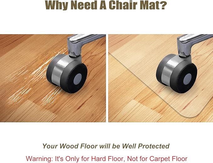 Kuyal Clear Chair Mat, Hard Floor Use, 48" x 36" Transparent Office Home Floor Protector mat Chairmats (48" x 36" Rectangle)