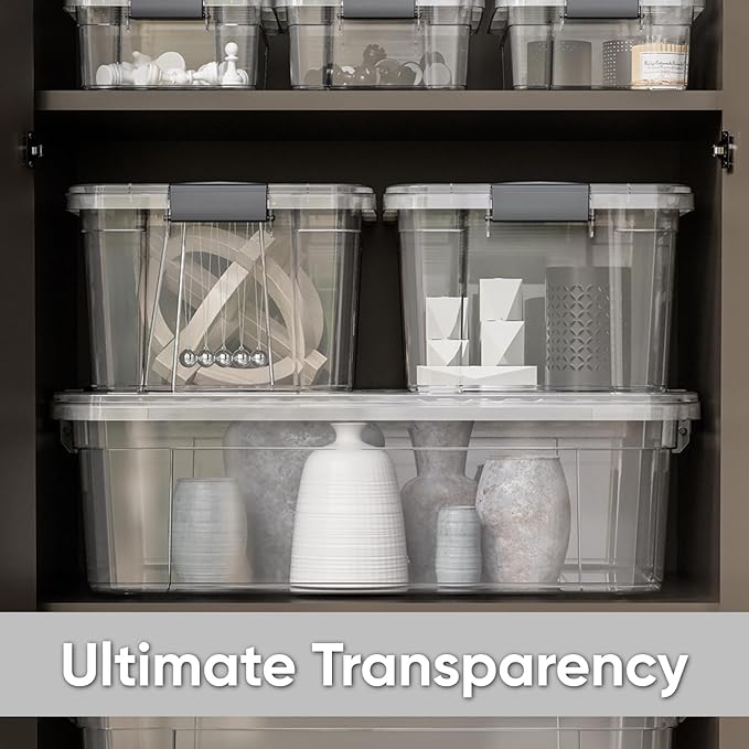 Superio Clear Storage Boxes with Lids, 4.5 Quart Plastic Container Bins for Organizing, Stackable Crates, BPA Free, Non Toxic, Odor Free, Organizers for Home, Office, School, and Dorm, 2 Pack