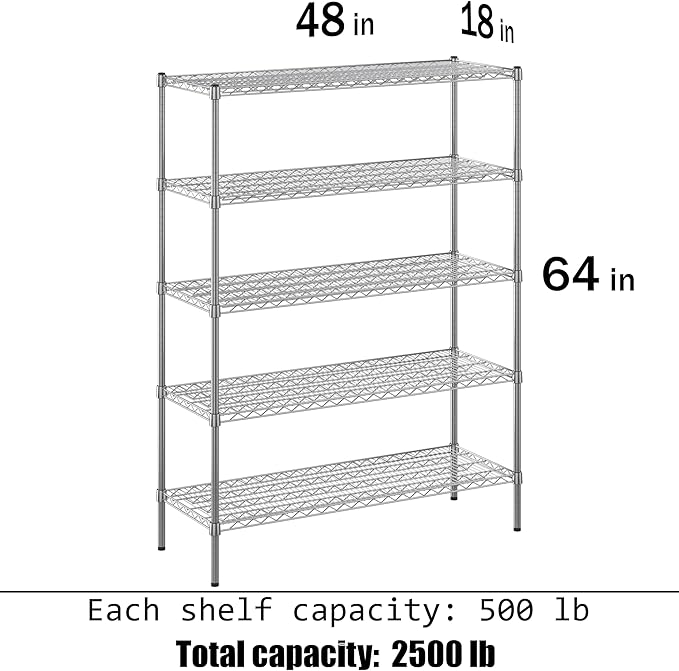 Regal Altair 18" Deep x 48" Wide x 64" Height Wire Shelving Kit | 5-Tier | NSF Commercial Storage Rack Unit
