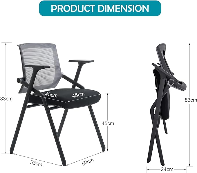 BLANEDUO Conference Room Chairs, Folding Office Desk Chair with Lumbar Support and Sliding Armrest with Casters, Stackable Office Guest Chairs & Reception Chairs(4 Pack)