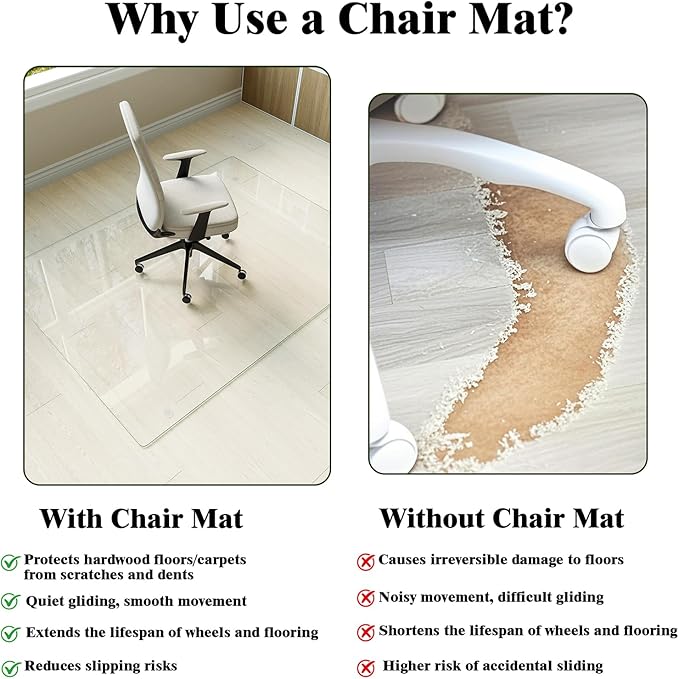 Koonmi Tempered Glass Chair Mat for Hardwood Floors & Carpets, 30" x 55“ Transparent Heavy Duty Office Floor Protector with Noise-Free Gliding Shatterproof for Home Office Desk