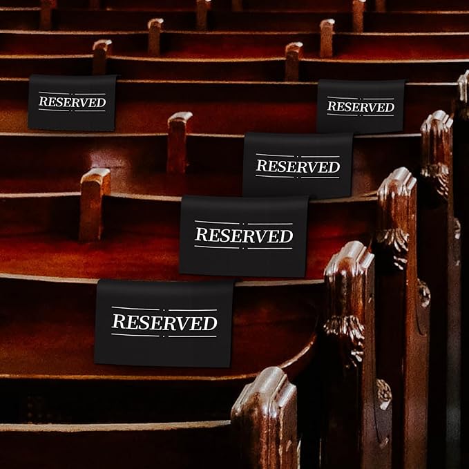 12 Pcs Reserved Seating Signs Reserved Chair Sign Printed Placeholder for Church Pew, Wedding, Party Events (Black, 12 Pcs)