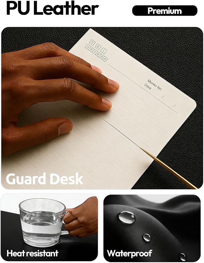 YSAGi Leather Desk Protector, Office Mat, Large Mouse Mat, Non-Slip PU Leather Blotter, Laptop Desk Pad, Waterproof Writing Pad for Office and Home (Black, 47.2" x 23.6")