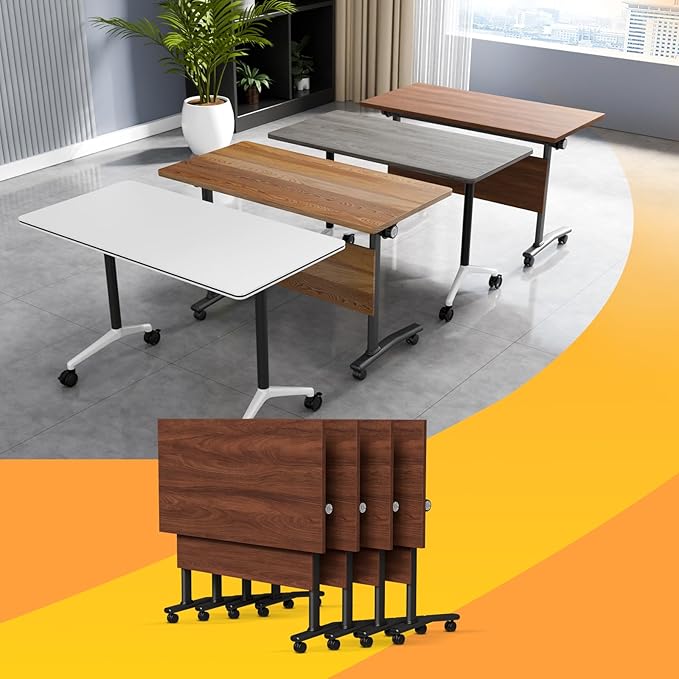 Conference Table Flip Top Mobile Conference Room Tables,Folding Conference Table with Wheels,Large Meeting Training Seminar Table Saving Space for Office Classroom(4D,55.1'')