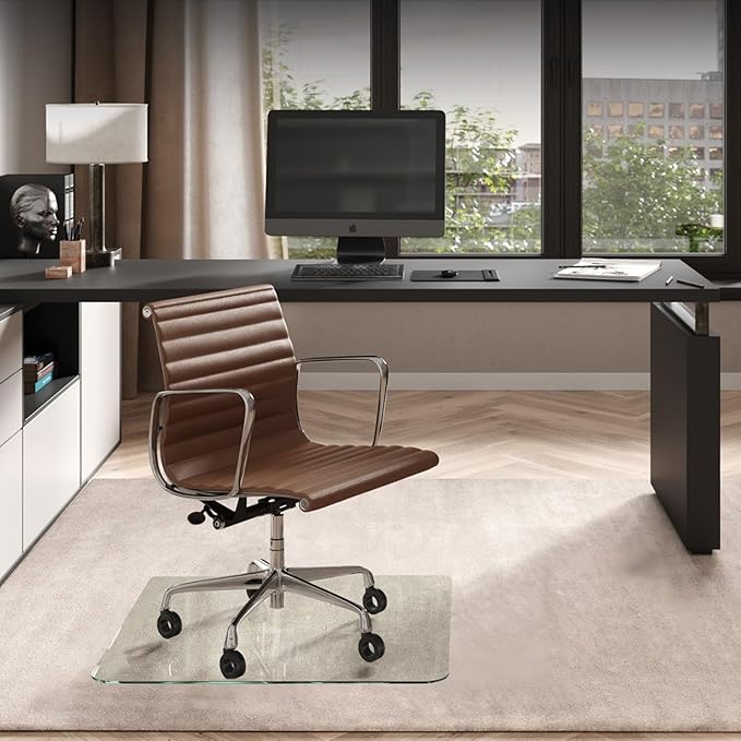 Vitrazza Glass Chair Mat 36” x 36” Superior ¼" Thick, Luminoso Standard Clear, Certified Tempered Safety Glass, Delivers a Smooth Glide, Protects Carpet or Wood, Beautiful in Home or Office