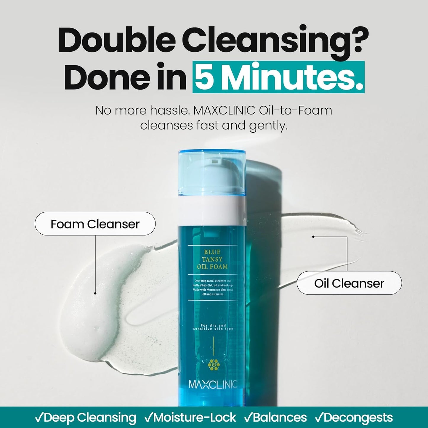 [K-Beauty] Blue Tansy Oil to Foam - All-in-One Korean Face Wash OilBased Foaming Facial Cleanser - Excess Sebum & Oil Control - Makeup Deep Cleansing Oil for All Skin Types (3.88 fl oz)