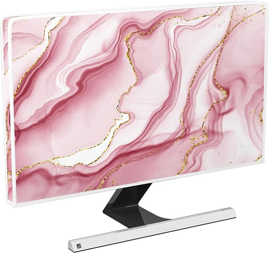 Baocicco Gold Pink Marble Waterproof TV Display Screen Cover 45, 46, 47, 48 Inch TV Accessories Laptop TVs LCD Screen Decoration for Tablet Anti-Static Dustproof Protective for Home Office