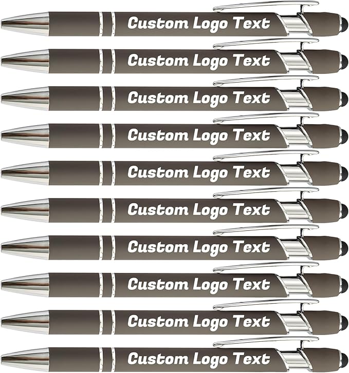 HEYZARDA Personalized Pens with Name Text Logo Custom Ballpoint Pen for Business Office Events with Stylus for Touchscreen 50 Pcs Grey