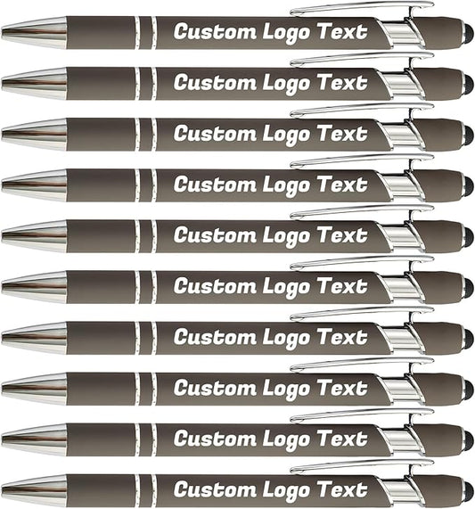 HEYZARDA Personalized Pens with Name Text Logo Custom Ballpoint Pen for Business Office Events with Stylus for Touchscreen 20 Pcs Grey
