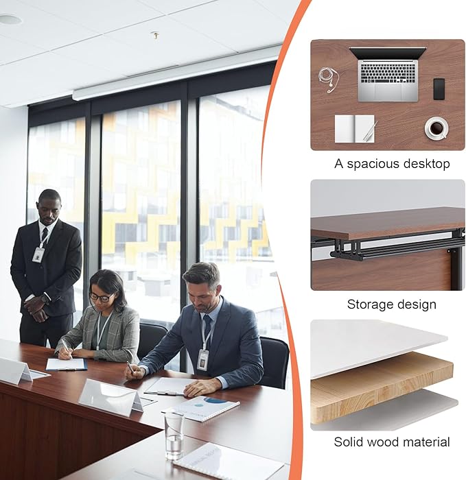 Conference Table,55.1''Folding Conference Room Table for 4-12 People,Mobile Flip Top MeetingTraining Table with Different Coulor and Styles for Offices, Classrooms,Meeting Room (6, 61''D)