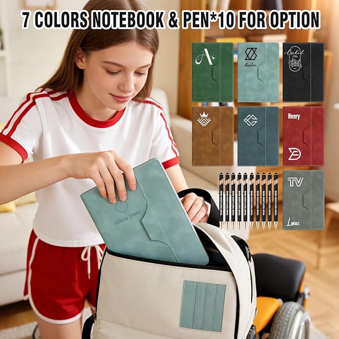 ENOMY Personalized Notebook Set with 10 PC Pens Lined A5 Custom Journal for Writing Men Women Custom Notebook Ideal Friend Girlfriend Gift, Light Blue