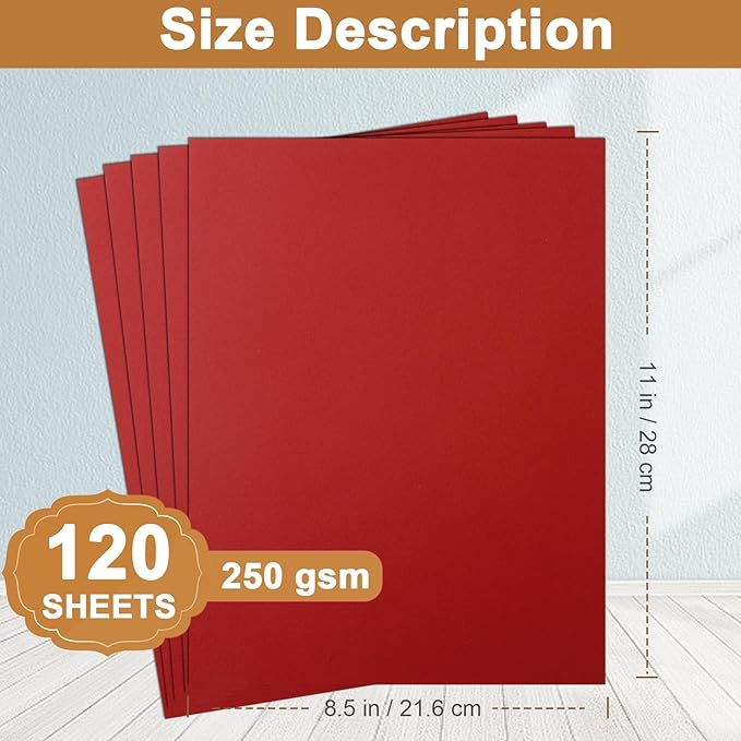 Silunkia 120 Sheets Dark Red Cardstock 8.5 x 11 Craft Paper, 92lb Christmas Red Card stock Printer Paper for Cards Making, Greeting Cards, Wedding, Invitations, Birthday