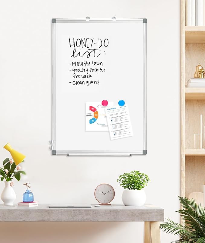 AMUSIGHT Double-Sided Magnetic Whiteboard, 48" x 36" Large Dry Erase Board Aluminum Frame for Wall, Large White Board Marker Board for Kitchen, Memo, School, Home, Office