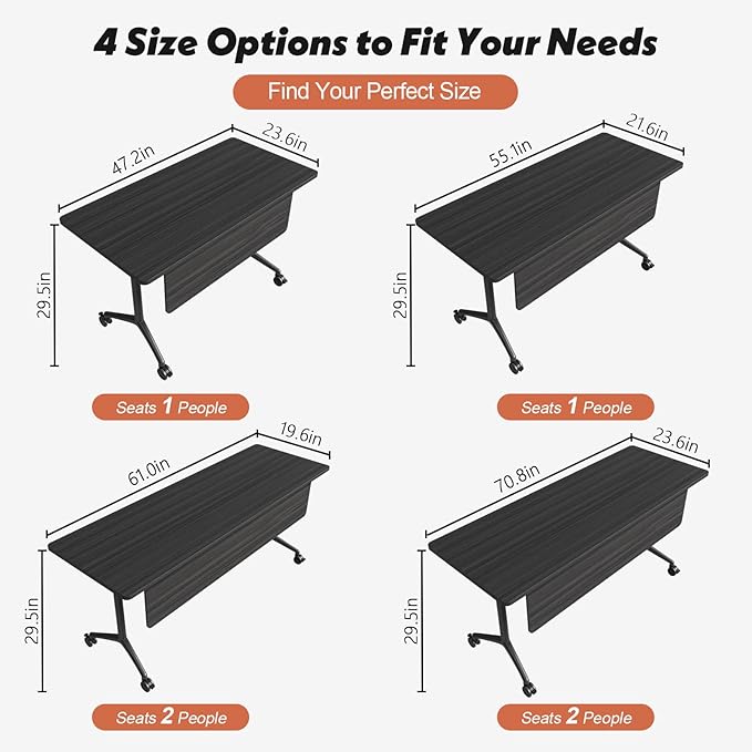 Goakwwuz Conference Room Table, Folding Conference Tables,Thicken Grey Tabletop,Flip Top Wooden Seminar Meeting Room Table for Conference Room Offices (4, BlackWoodGrain, 55.1”)