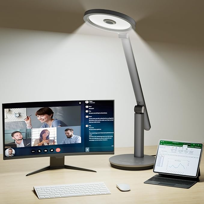 Honeywell Desk Lamp for Home Office, H6 Sunturalux™ Eye-Caring Led Desk Light, 800LM Dimmable Desk Lamp with Timer, Touch Control Tall Desk Reading Light, Table Lamp for Circle Webcam, Study, Bedroom