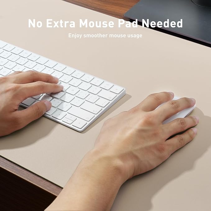 Aothia Large PU Leather Desk Pad Protector – Non-Slip Mouse Pad & Writing Mat for Office/Home, Waterproof, Easy to Clean (36" x 17", Eggshell)