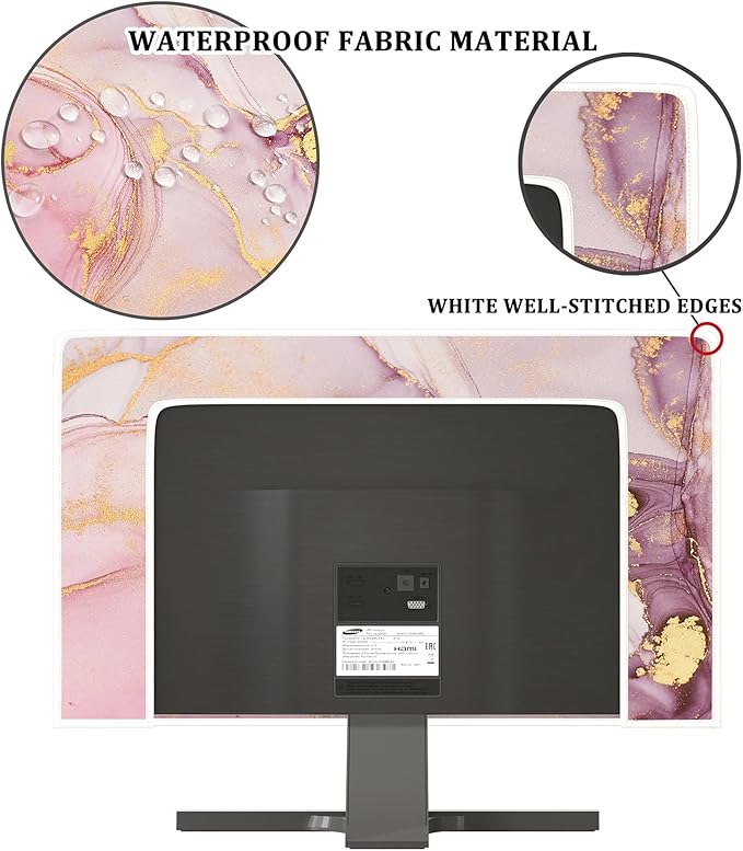 Baocicco Pink Gold Marble Waterproof Screen TV Cover 37, 38, 39 Inch Decorative Modern Television Cover for Home TV Screen Texture Dust Proof Monitor Covers for Television Screen LED LCD OLED TVs