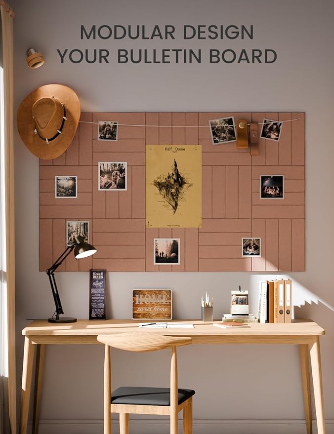 Large Felt Bulletin Board 36"x24" Cork Board Alternative - 6 Pack with 40 Safe Removable Adhesive Tabs, Cork Boards for Walls ffelt Boards or Home Office Classroom Pin Board-Terracotta